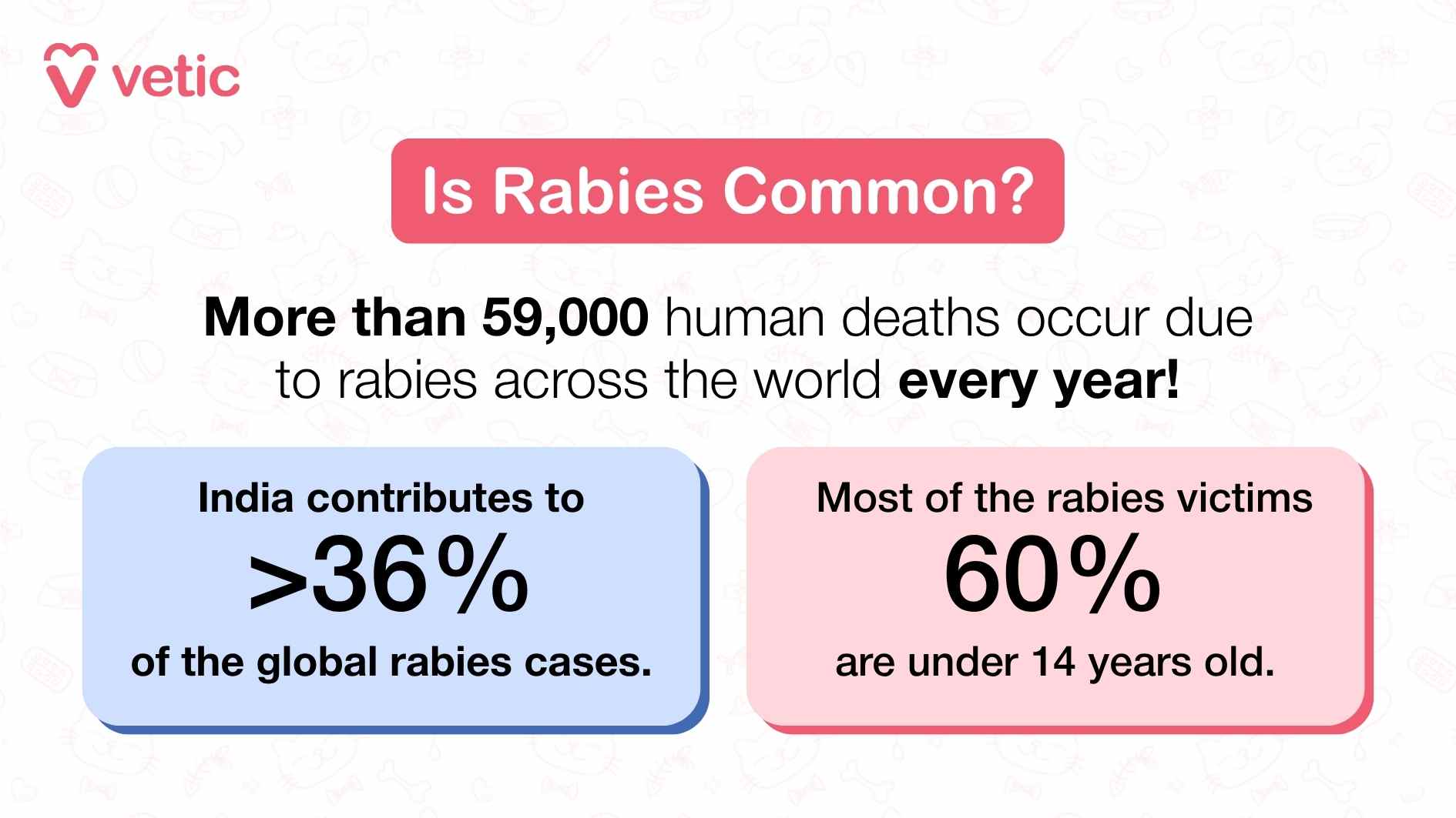 Rabies is still a serious global health concern, especially in parts of Asia and Africa. Here's a breakdown of how common it is—and why India plays a significant role in the global picture: Global Prevalence An estimated 59,000 people die from rabies each year worldwide, mostly due to dog bites. The disease is rare in high-income countries, thanks to widespread vaccination and animal control programs. In contrast, developing regions often face challenges like limited access to vaccines, poor awareness, and large stray dog populations. Children under 15 are disproportionately affected, often due to unreported or untreated bites. The primary source of infection is dog bites, with stray dogs being a major reservoir for the virus.
